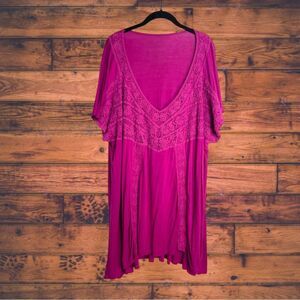 5 for $25🔥Roaman's Fuchsia Asymmetrical Knit Lace Blouse 3X (30/32)